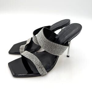 Schutz Liam Rhinestone Slide Sandals Open Toe Women's Silver Size US9B EU39